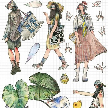 假日故事 人物 和紙貼紙 A6一張入