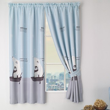 喵到寶  一窗 印花版抗UV遮光窗簾200cm寬*170cm高-企鵝與白熊