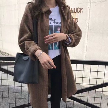 【🍒櫻桃大尺碼】M-4XL 大尺碼初秋新款韓版港味襯衣女設計感上衣中長款燈芯絨襯衫外套