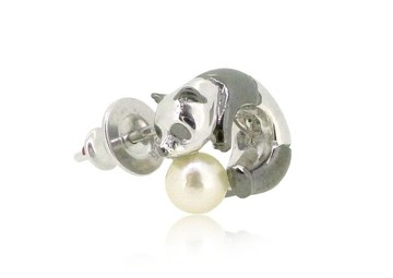 HK188~ 熊貓造型925純銀耳環(1對) 連天然珍珠