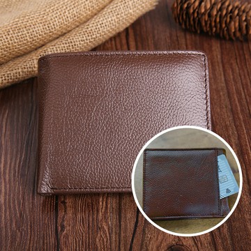 真皮單折快取卡位皮夾附壓扣零錢包