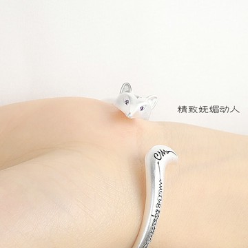 狐貍s925純銀手鐲女冷淡風復古簡約學生百搭日韓手環時尚情侶手飾