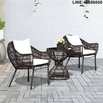 藤編桌椅 沙發椅 戶外家具 酒店家具 度假村家具 戶外沙發 庭院家具 躺椅 戶外桌椅組合 休閒家具 露營桌椅 商用家具 陽臺藤椅桌椅三件套休閑茶幾方圓客廳戶外網紅小戶型家用仿藤桌椅 支持訂製 免運到府 快速出貨