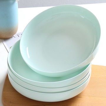 10只裝景德鎮家用盤子套裝菜盤圓形青瓷碟子陶瓷湯盤骨瓷餐盤深盤