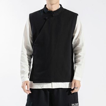 冬季男士斜禁馬甲加棉加絨保暖中國風復古坎肩中式唐裝盤扣背心男