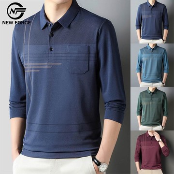 經典線條彈力透氣長袖POLO衫