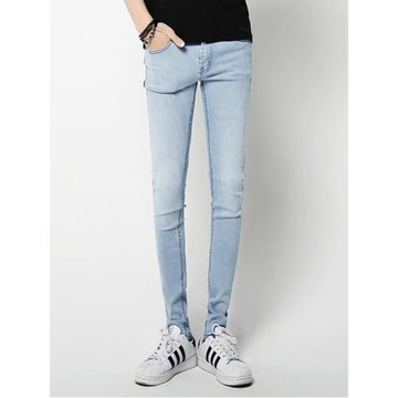 男款高彈力淺藍色牛仔褲男韓版痞帥修身小腳褲潮流百搭緊身鉛筆褲