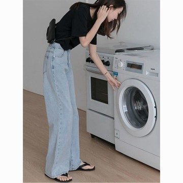 高腰牛仔長褲女 日常百搭 大碼女裝復古牛仔褲夏薄款高腰顯瘦百搭寬鬆港味潮流直筒長褲0904