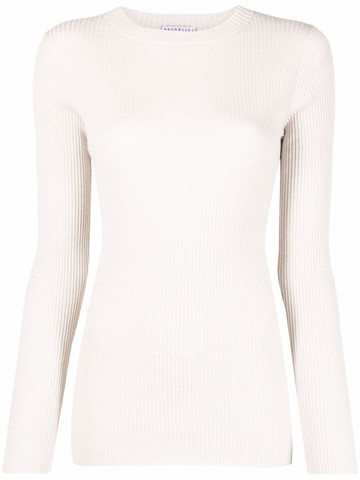 Brunello Cucinelli - fine-knit long-sleeved top - women - Silk/Polyamide/Cashmere/Metallized Polyester - XXXL - Neutrals