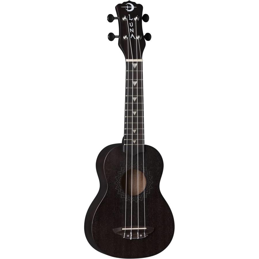 Luna Vintage Mahogany Soprano Ukulele, Black Satin