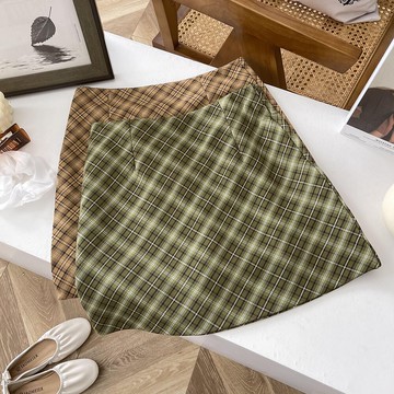 瑪系列 闊腿褲女夏年新款格子百搭氣質a字短裙高腰韓版潮  A