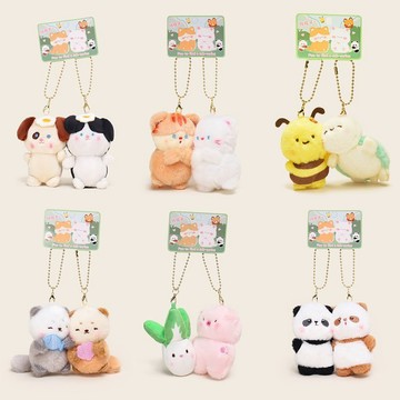 🔥小北精品🔥迷你磁吸對掛公仔鑰匙圈 卡通動物絨毛吊飾 情侶配對掛件 磁吸成對小動物鑰匙圈 百搭揹包小掛件 軟萌毛絨鑰匙扣