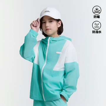 童裝 輕量撞色防風連帽外套 - 薄荷綠色