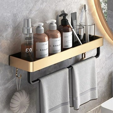 黑金浴室架置物架免打孔置物架衛生間廚房浴室收納架壁掛免打孔收納整理層架