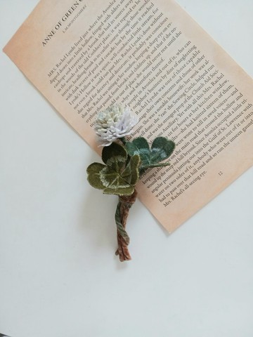 染布花*白花車軸草與四葉幸運草胸針