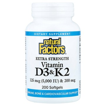 Natural Factors, Vitamin D3 & K2, 200 Softgels