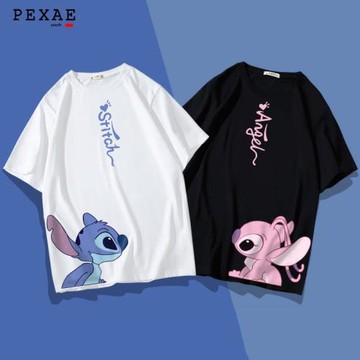 史迪仔t恤史迪奇情侶裝夏裝男女純棉寬松日系聯名卡通ins短袖班服