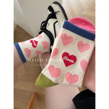 多巴胺襪子女中筒襪愛心可愛ins潮網紅款純棉秋冬季運動緊口長襪