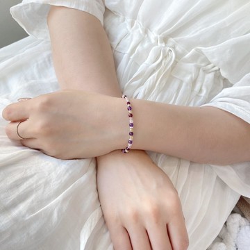 【貴人相助】水晶手鍊/紫水晶x薰衣草紫晶x石榴石x純銀配件|暮光