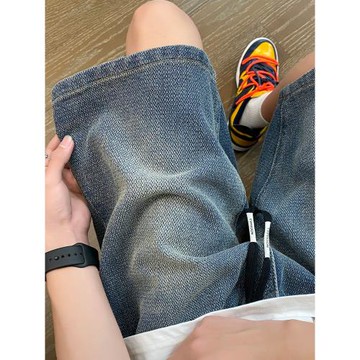 星空紋牛仔短褲男夏季薄款寬松五分褲子2026新款美式潮牌休閑中褲