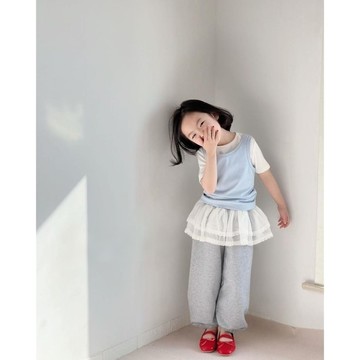 Mimo⭐春夏女童韓係蕾絲花邊屁簾褲子吊帶背心短袖T恤兩件套