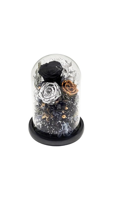 永生花玻璃擺設 - 金銀黑