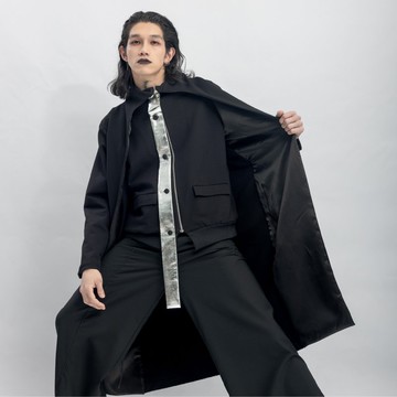 INF 假兩件設計長版印花鋪棉外套