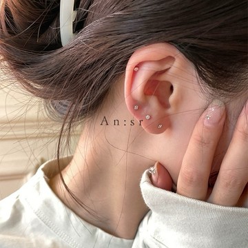 An:Sr—「999純銀 鑽石耳釘」耳釘 耳骨釘 養耳洞 男女適用 睡覺不用摘 通體純銀 飾品 耳飾A0015