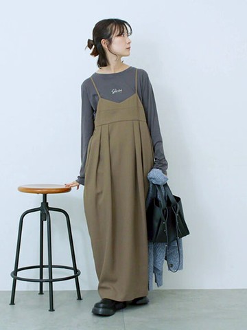 蓬鬆感繭型後縮褶V領吊帶洋裝(0F001373110) - Samansa Mos2 blue