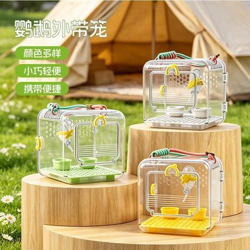 👍特價狂潮👍鸚鵡手提外出籠子全景可視虎皮牡丹玄鳳戶外遛鳥便攜外帶包塑料