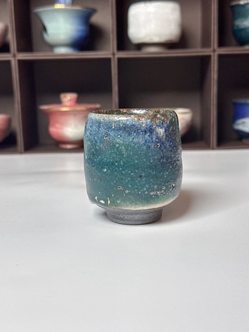 手工製作-開片系列-星點綠志野鎏金杯-容量約100cc