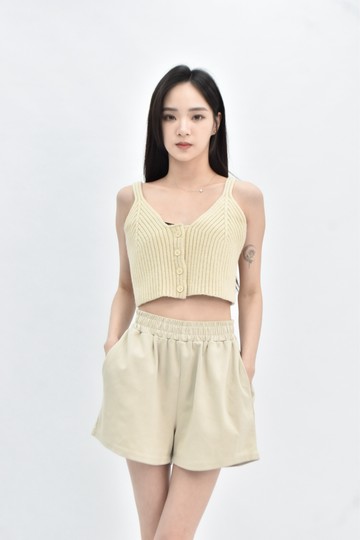 (XS（含）以下) meier q 無袖鈕扣杏色罩衫
