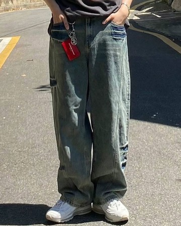 Chemistry_Boys - 韓國 MPT748 RIPEN R661 水洗刷色 抓皺設計 丹寧長褲 (藍色)