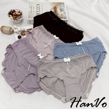 【HanVo】宮廷網紗蝴蝶結棉料內褲 透氣吸濕排汗 親膚柔軟中腰褲 獨立包裝 流行少女內褲 內著 A11-5772