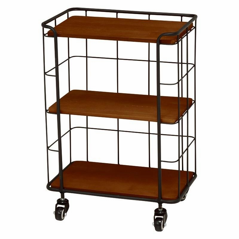 送料無料】3段スチールラック 黒(棚板:ヒノキ合板)男前