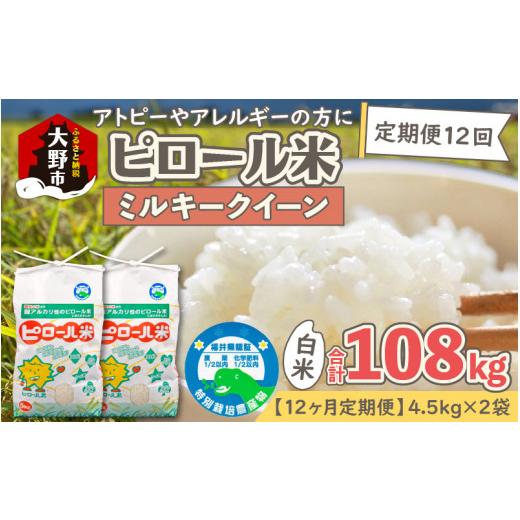 ふるさと納税 福井県 大野市 ミネラル豊富！弱アルカリ性のピロール米 ミルキークイーン 白米 9kg（4.5kg×2袋） ×12回 …