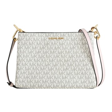 MICHAEL KORS TRISHA 經典印花LOGO三層斜背包.白粉