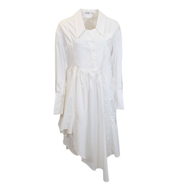 下擺不規則斜門襟襯衫式洋裝