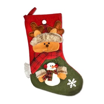 摩達客 麋鹿抱雪人聖誕襪  耶誕紅綠系  1個  30 x 48cm