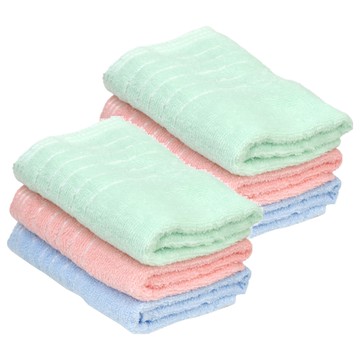 GRACE 格蕾絲 洗臉毛巾3件組 2組 純棉親膚吸水速乾  綠色 + 粉色 + 藍色