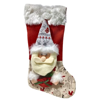 六分埔 紅底毛毛聖誕襪 裝飾  52 x 23 x 26cm  聖誕老人  1個