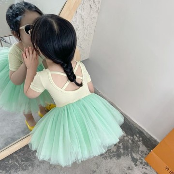 mori🎀mori 芭蕾舞裙 超蓬多層紗紗裙兒童夏季公主裙後背交叉跳舞裙子時尚
