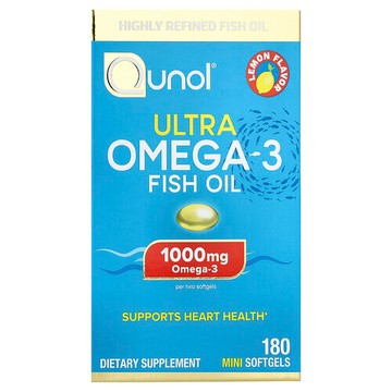 Qunol, Ultra Omega-3 魚油，檸檬味，1000 毫克，180 粒迷你軟膠囊（每粒軟膠囊 500 毫克）