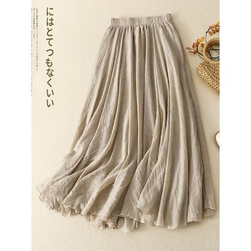 棉麻半身裙女夏季新款日系休閑大擺長裙氣質高腰中長款亞麻a字裙