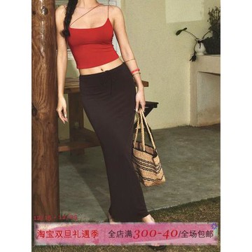 ITSNIKAR 法式絲光緞面半身裙女春夏性感修身魚尾裙高級感長裙子