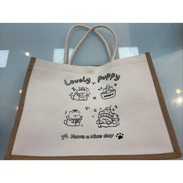 日系復古．Lovely Puppy 質感編織麻布手提袋