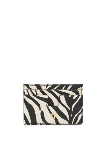 TOM FORD - zebra-print leather cardholder - women - Bos Taurus/Brass - One Size - Neutrals