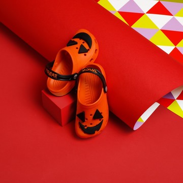 Crocs卡駱馳 (童鞋) 萬聖節 南瓜燈 兒童克駱格-橘色/黑色 211685-810_洞洞鞋