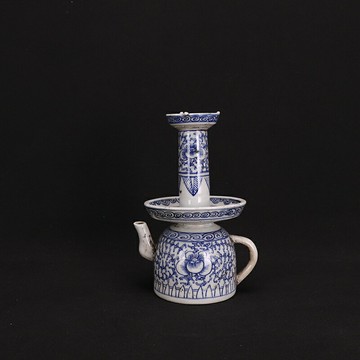 清晚期光緒青花壺燭臺仿古瓷器玩董擺件老貨物民間收藏出土裝飾品