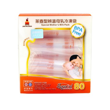 韓國 Perfection - 茶壺型直立式辨溫母乳冷凍袋-韓國製造 原裝進口-240mL-80入裝